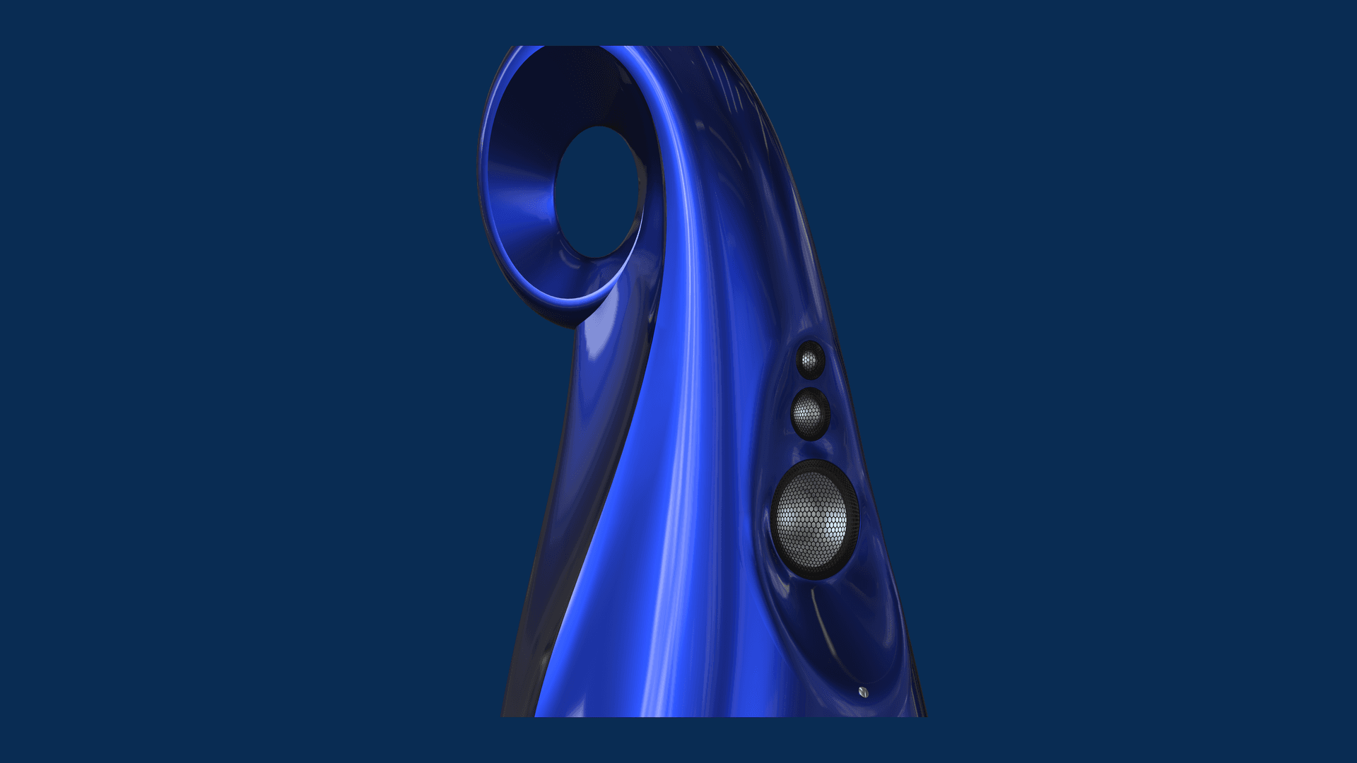 Vivid Audio Giya G1 Spirit in blue, showing the upper drivers and curved enclosure